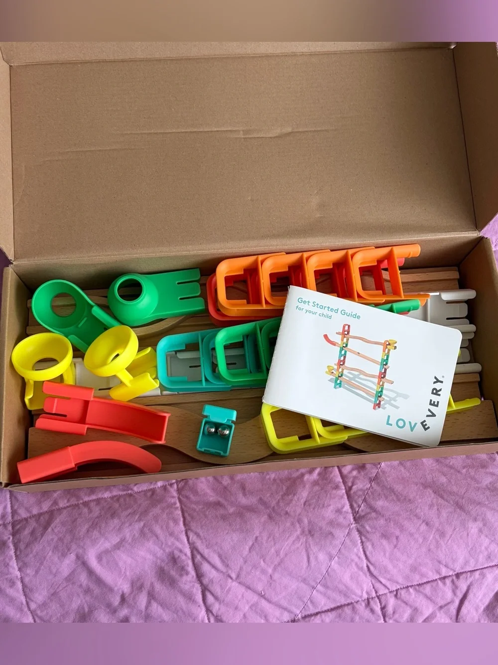 Complete Lovevery Energy In Motion Wooden Ball Ramp Marble Run toy